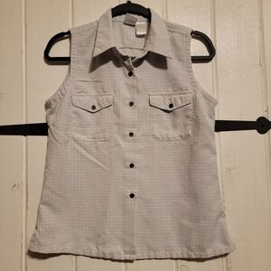 The North Face Top Button Up Sleeveless Gray Blue White Size Medium